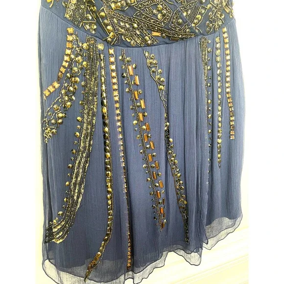 Free People Cassiopeia Navy Beaded Embellished Party Dress Size 0